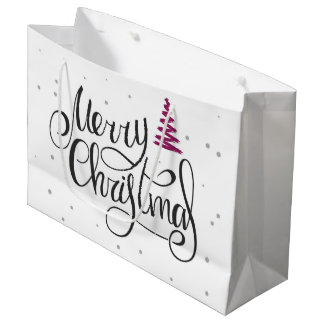 Grand Sac Cadeau Joyeux Noël Calligraphie Arbre Zigzag