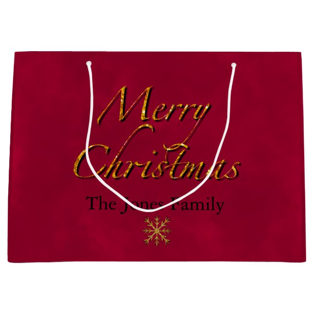 Grand Sac Cadeau Joyeux Noël, canneberge or élégant calligraphe (Devant)