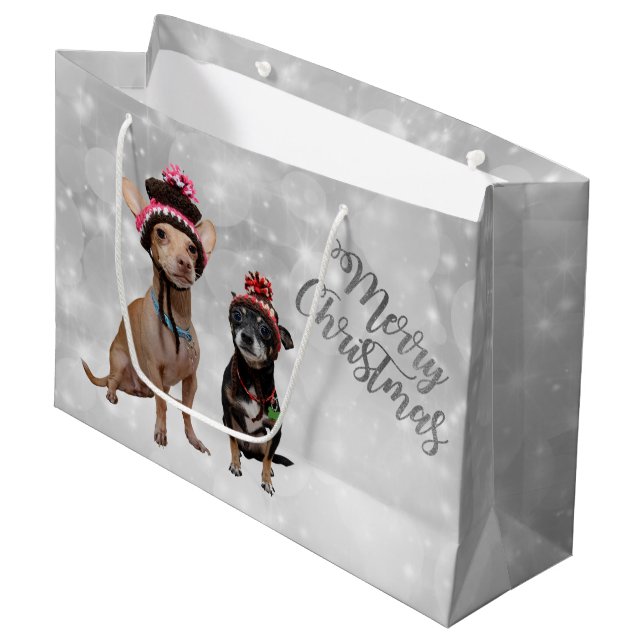 Grand Sac Cadeau Joyeux Noël de chiwawa (Devant Angle)