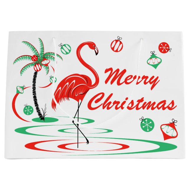 Grand Sac Cadeau Joyeux Noël de Flamant rose rouge de Noël grand (Devant)