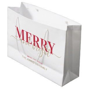 Grand Sac Cadeau Joyeux Noël de la typographie rouge