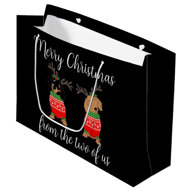Grand Sac Cadeau Joyeux Noël Deux Dachshunds Jumelés (Devant Angle)