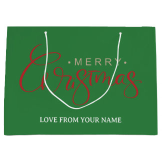 Grand Sac Cadeau Joyeux Noël en élégante calligraphie rouge