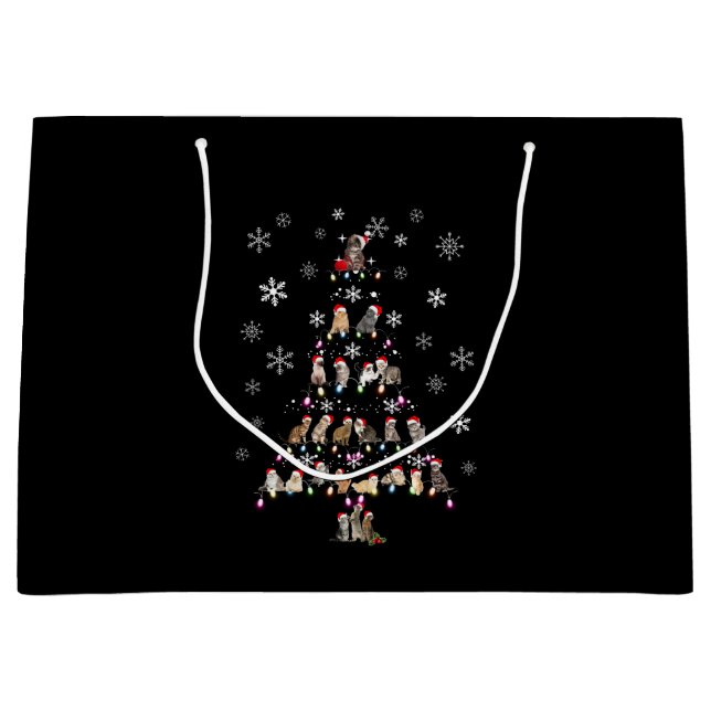 Grand Sac Cadeau Joyeux Noël | Joli sapin de Noël en chats (Devant)