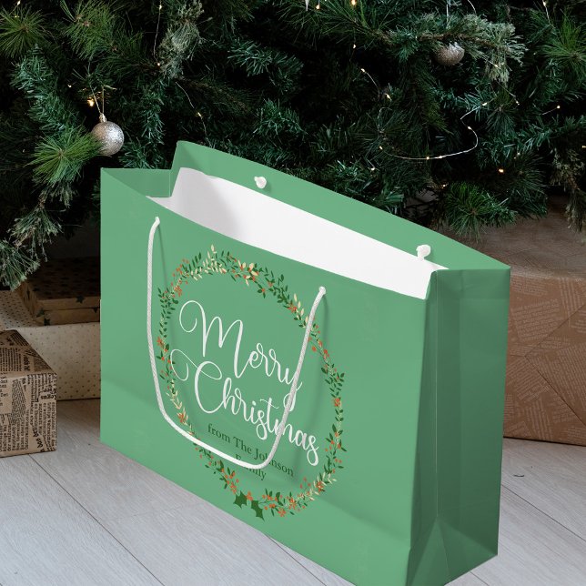 Grand Sac Cadeau Joyeux Noël jolie Monnaie verte Wreath Custom (Créateur téléchargé)