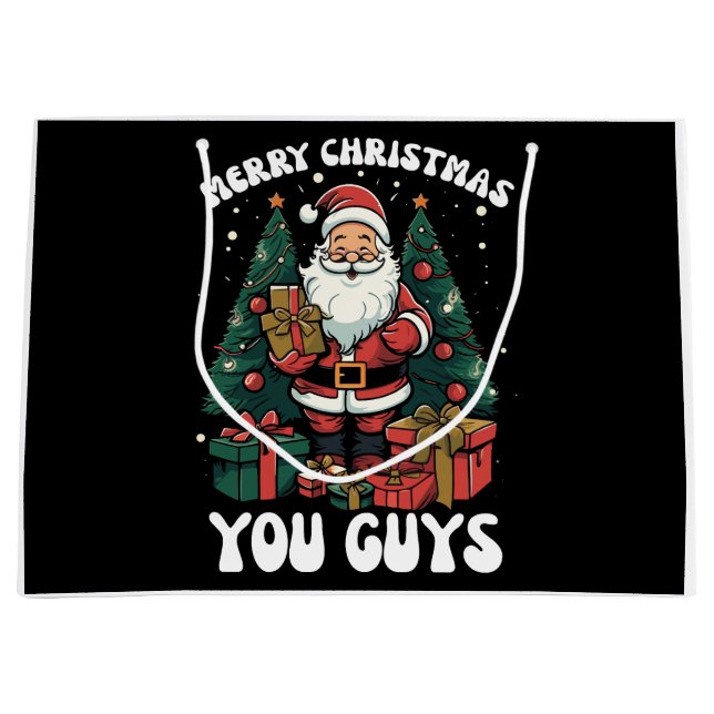 Grand Sac Cadeau Joyeux Noël, les gars du Père Noël (Devant)