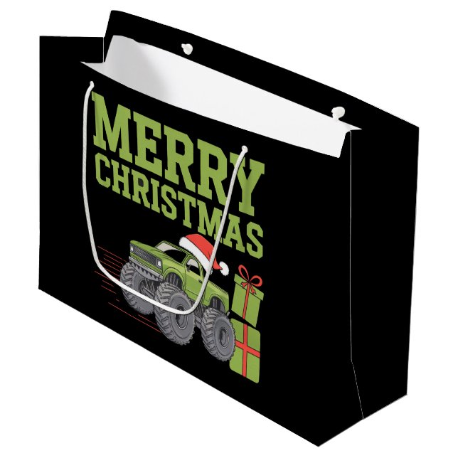 Grand Sac Cadeau Joyeux Noël Monster Camion Toddler Boys Noël (Devant Angle)