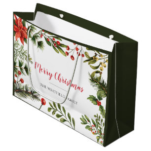 Grand Sac Cadeau Joyeux Noël Nom de famille Berries Green