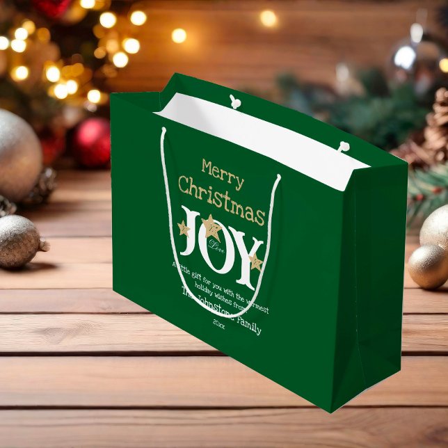Grand Sac Cadeau Joyeux Noël Nom Script Rustique Vert (Make an Elegant statement with this large size gift bag for the holidays..)