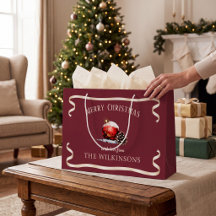 Joyeux Noël Orné Rouge Bauble Cône de Pin Rustique