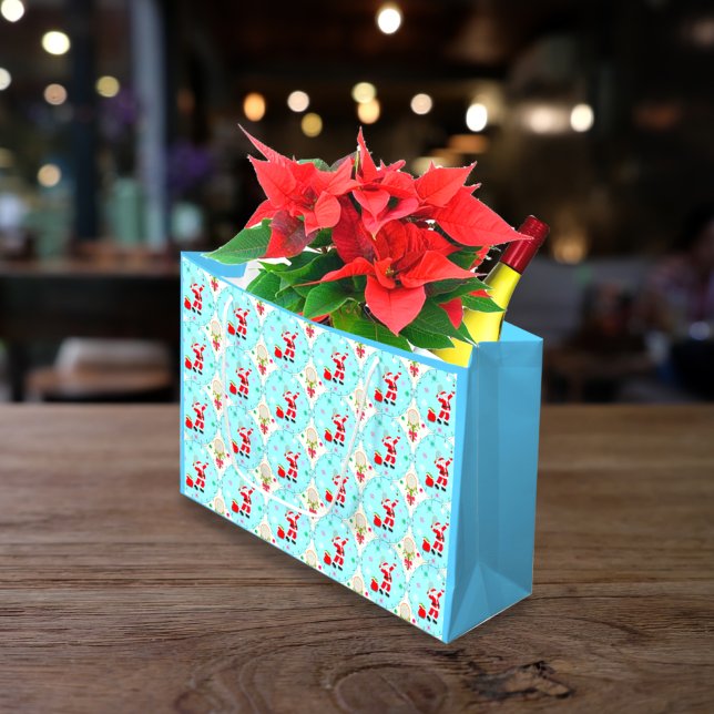 Grand Sac Cadeau Joyeux Noël Père Noël jouer au tennis (Créateur téléchargé)