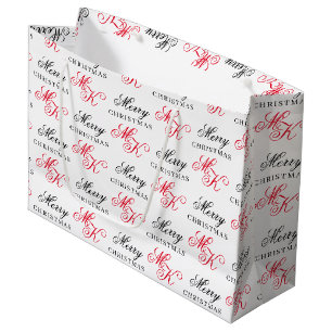 Grand Sac Cadeau Joyeux Noël Personnalisé Monogramme Initiales Noël