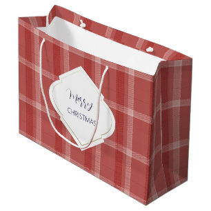 Grand Sac Cadeau Joyeux Noël personnalisé Tartan Bourgogne Rouge