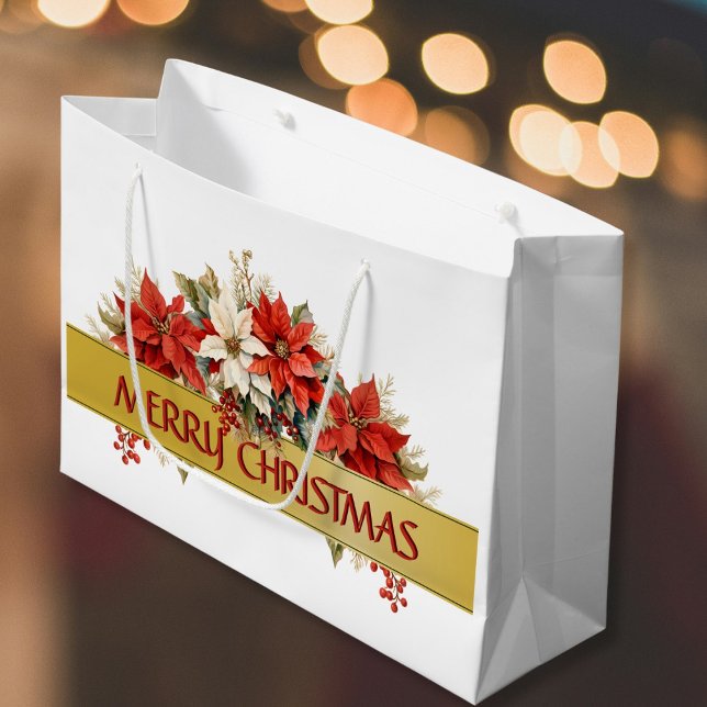 Grand Sac Cadeau Joyeux Noël Poinsettias (Créateur téléchargé)