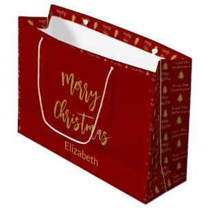 Grand Sac Cadeau Joyeux Noël Proep Red and Gold Noms Arbres