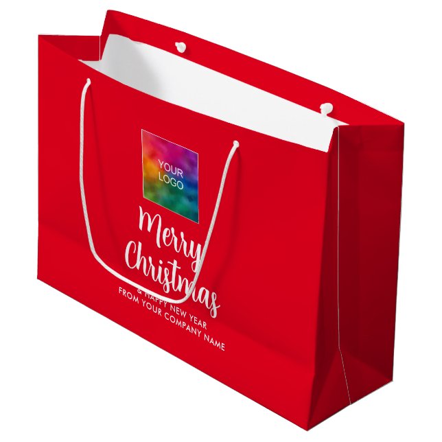Grand Sac Cadeau Joyeux Noël promotionnel Logo d'affaires personnal (Devant Angle)