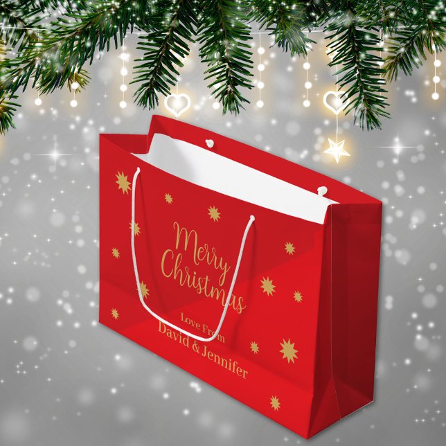 Grand Sac Cadeau Joyeux Noël Rouge et Or personnalisé (Créateur téléchargé)