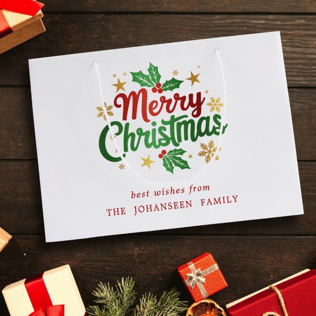 Grand Sac Cadeau Joyeux Noël Typographie moderne Famille festive (Créateur téléchargé)
