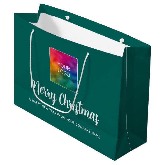 Grand Sac Cadeau Joyeux Noël Votre logo d'entreprise ici personnali (Devant Angle)