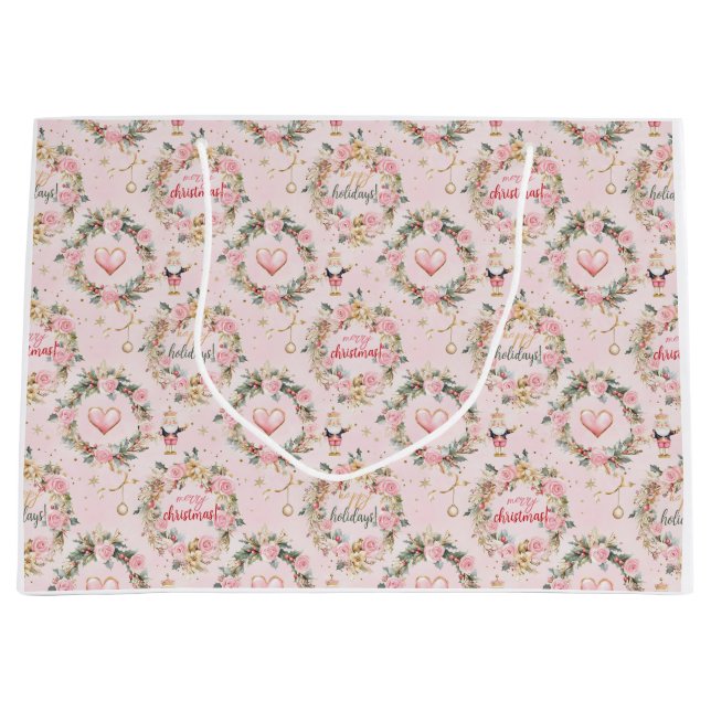 Grand Sac Cadeau Joyeux Nutcracker rose Vacances Beaux message pers (Devant)