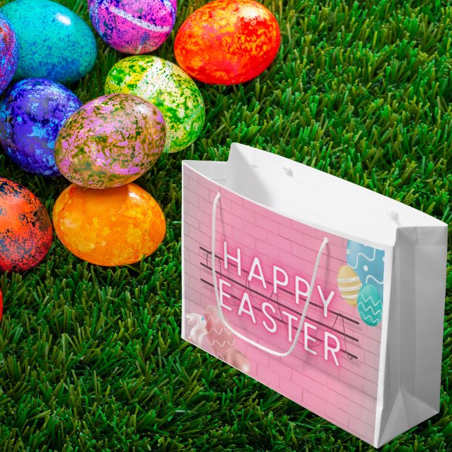 Grand Sac Cadeau Joyeux oeufs de lapin de Pâques Pink néon signe (Créateur téléchargé)