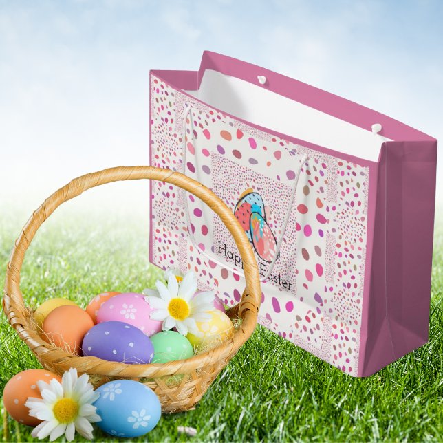 Grand Sac Cadeau Joyeux Oeufs De Pâques Pink Speckles Moderne Chic (Créateur téléchargé)