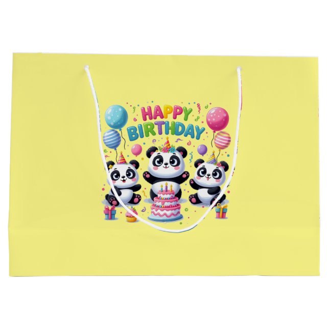 Grand Sac Cadeau Joyeux Pandas d'anniversaire (Dos)