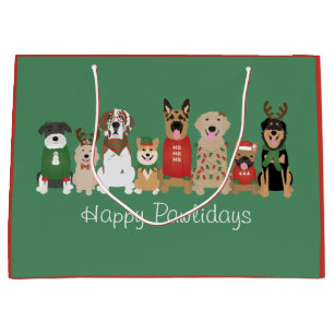 Grand Sac Cadeau Joyeux Pawlidays Chiens Red Green