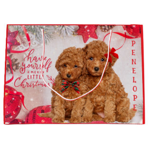 Grand Sac Cadeau Joyeux Petits Chiots de caniche de Noël Personnali