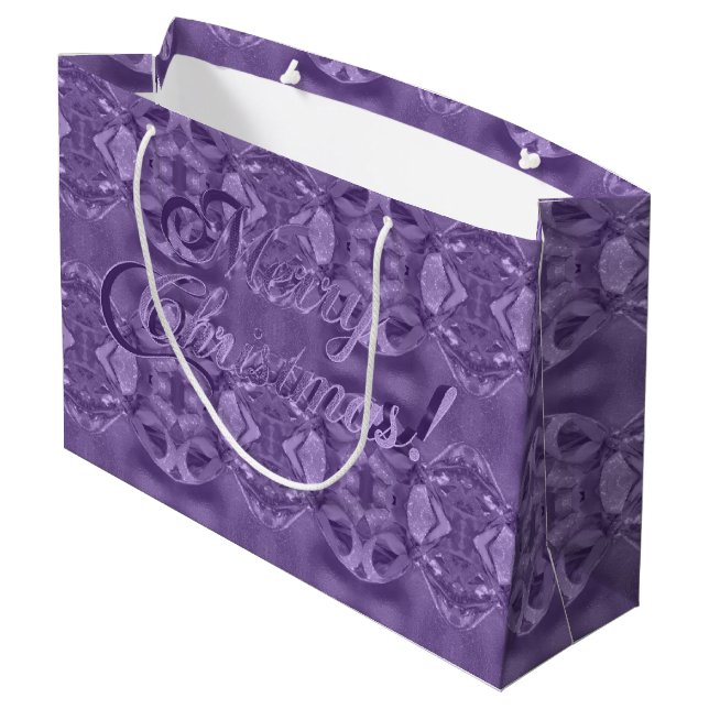 Grand Sac Cadeau Joyeux script de Noël élégant violet (Dos Angle)