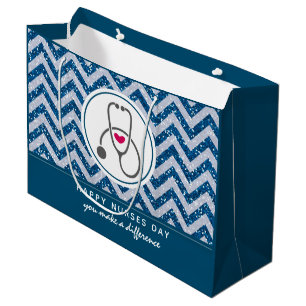 Grand Sac Cadeau Joyeux Stethoscope de jour des infirmières sur Blu