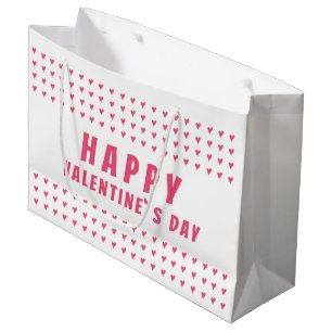 Grand Sac Cadeau Joyeux Valentine`s Day Rose Coeur blanc