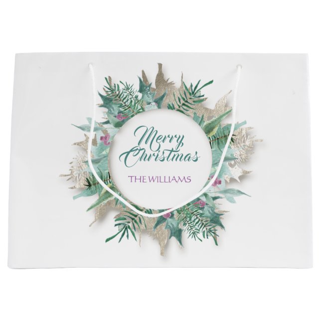 Grand Sac Cadeau Joyeux Vêtements de Noël Succursale White Mint (Devant)