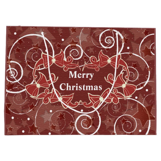 Grand Sac Cadeau Joyeux voeux de Noël avec arcs et étoiles (Dos)