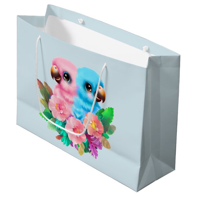 Grand Sac Cadeau Jumeaux de perroquets pour bébés (Devant Angle)