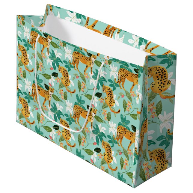 Grand Sac Cadeau Jungle de Cheetah, faune Nature Wild Cats Tigers (Devant Angle)