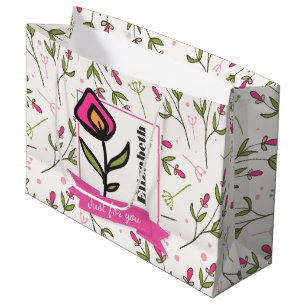 Grand Sac Cadeau Juste pour vous Fleur sauvage avec Pétales Rose Or