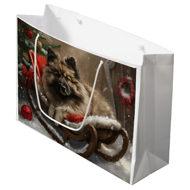 Grand Sac Cadeau keeshond Festive de Noël de chien (Devant Angle)
