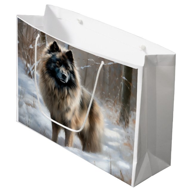 Grand Sac Cadeau Keeshond Qu'Il Neige Noël (Devant Angle)