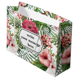 Grand Sac Cadeau La ketmie tropicale fleurit le motif de feuillage