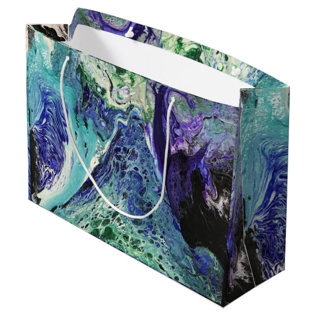 Grand Sac Cadeau La Laguna #1 peinture en bleu, turquoise, blanc (Dos Angle)