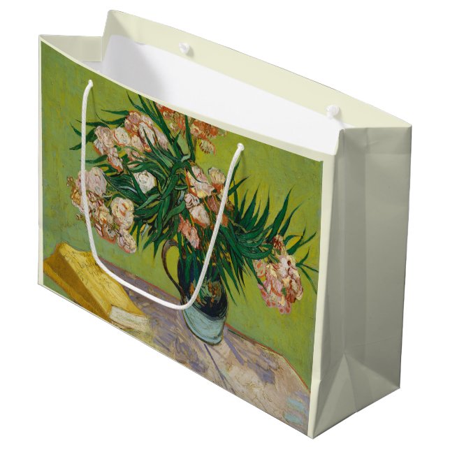 Grand Sac Cadeau La vie de Vincent Van Gogh avec des Oleanders rose (Devant Angle)