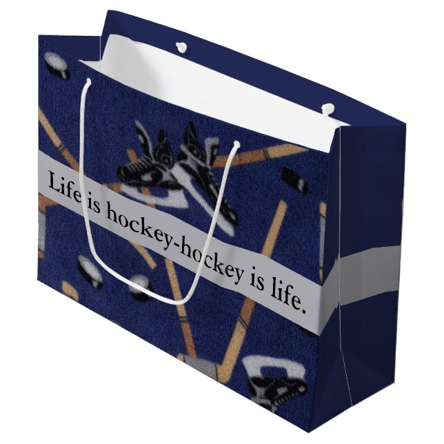 Grand Sac Cadeau La vie est hockey (Devant Angle)