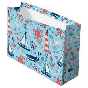 Grand Sac Cadeau La Vie Marine Colorée & L'ancre De Bateau Nautique