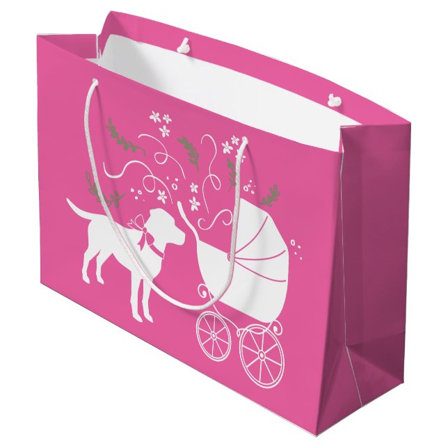Grand Sac Cadeau Labrador Chien Baby shower Rose Girl Lab (Dos Angle)