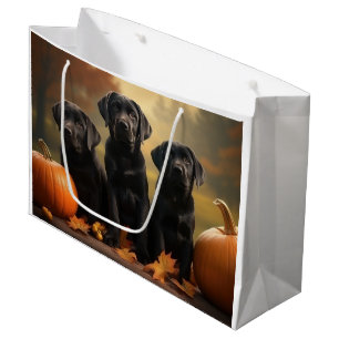 Grand Sac Cadeau Labrador Chiot Automne Citrouille de plaisir