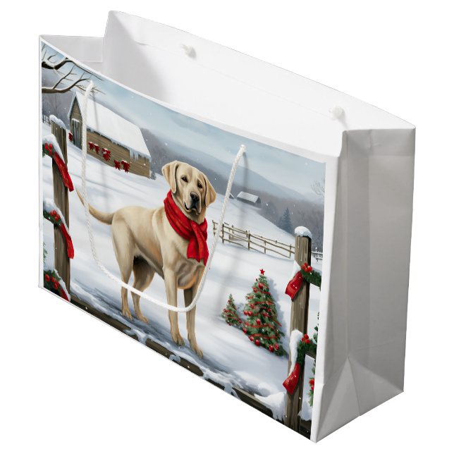 Grand Sac Cadeau Labrador Retriever Dog in Snow Christmas (Devant Angle)