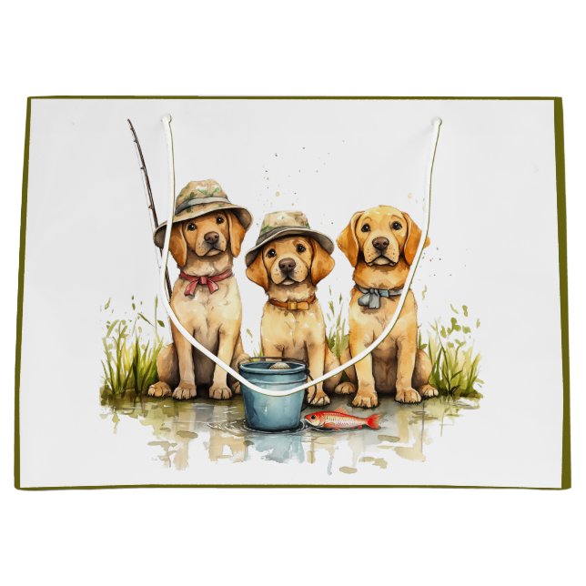 Grand Sac Cadeau Labrador Retriever Dogs Fishing (Devant)