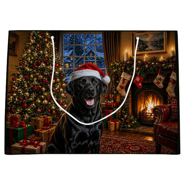 Grand Sac Cadeau Labrador Retriever noir de vacances  (Devant)