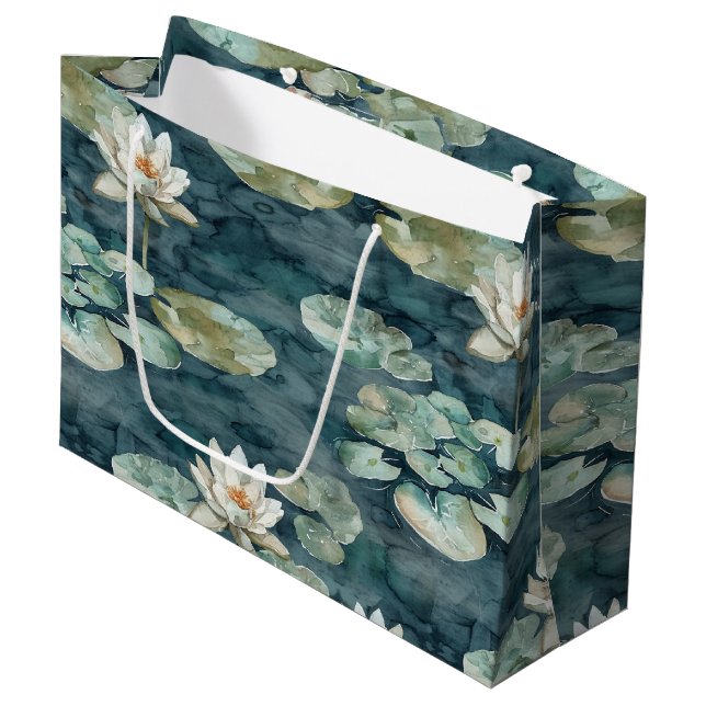 Grand Sac Cadeau Lac romantique Eau Lily Fête des mariées Florale (Devant Angle)